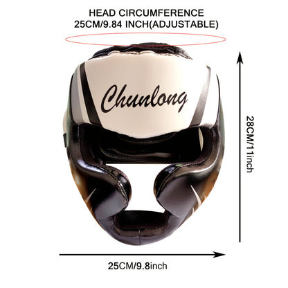 1pc Chunlong Faux Leather Boxing Helmet - MMA, Muay Thai, Taekwondo Training Head Protector for Boxing, Kickboxing, Combat Sports - Christmas Gift