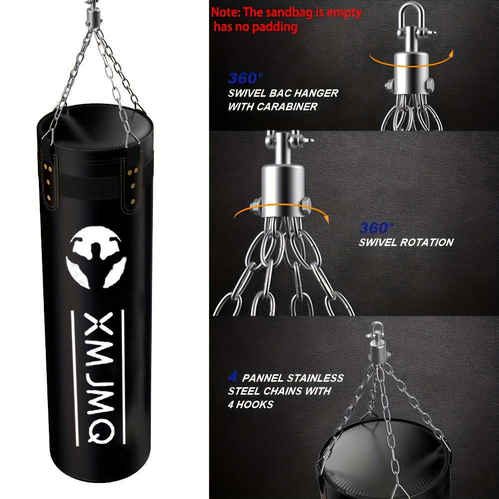 Premium Hanging Punching Bag Set with 12oz Gloves & Straps - Ideal for Boxing & Combat Training - Durable PU Material, Black