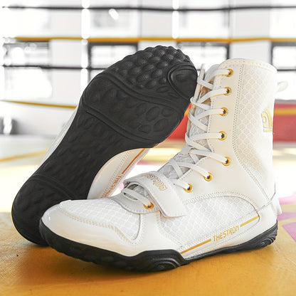 Plus Size Professional High Top Boxing Shoes - Men's Comfy Non Slip Training Boots For Indoor/Outdoor Boxing Training