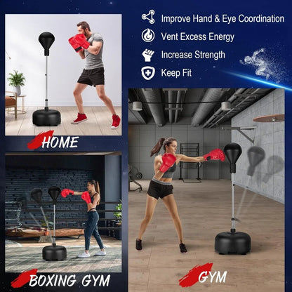 Sandbag, Freestanding Reflex Speed Bag with Boxing Gloves, Home Gym Fitness Training Boxing Equipment for Teen Adult