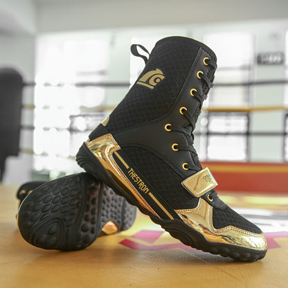 Plus Size Professional High Top Boxing Shoes - Men's Comfy Non Slip Training Boots For Indoor/Outdoor Boxing Training