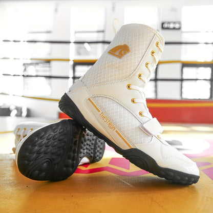 Plus Size Professional High Top Boxing Shoes - Men's Comfy Non Slip Training Boots For Indoor/Outdoor Boxing Training