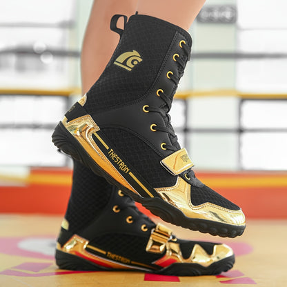 Plus Size Professional High Top Boxing Shoes - Men's Comfy Non Slip Training Boots For Indoor/Outdoor Boxing Training