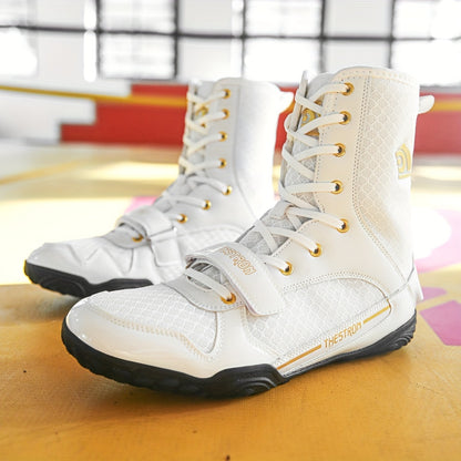 Plus Size Professional High Top Boxing Shoes - Men's Comfy Non Slip Training Boots For Indoor/Outdoor Boxing Training